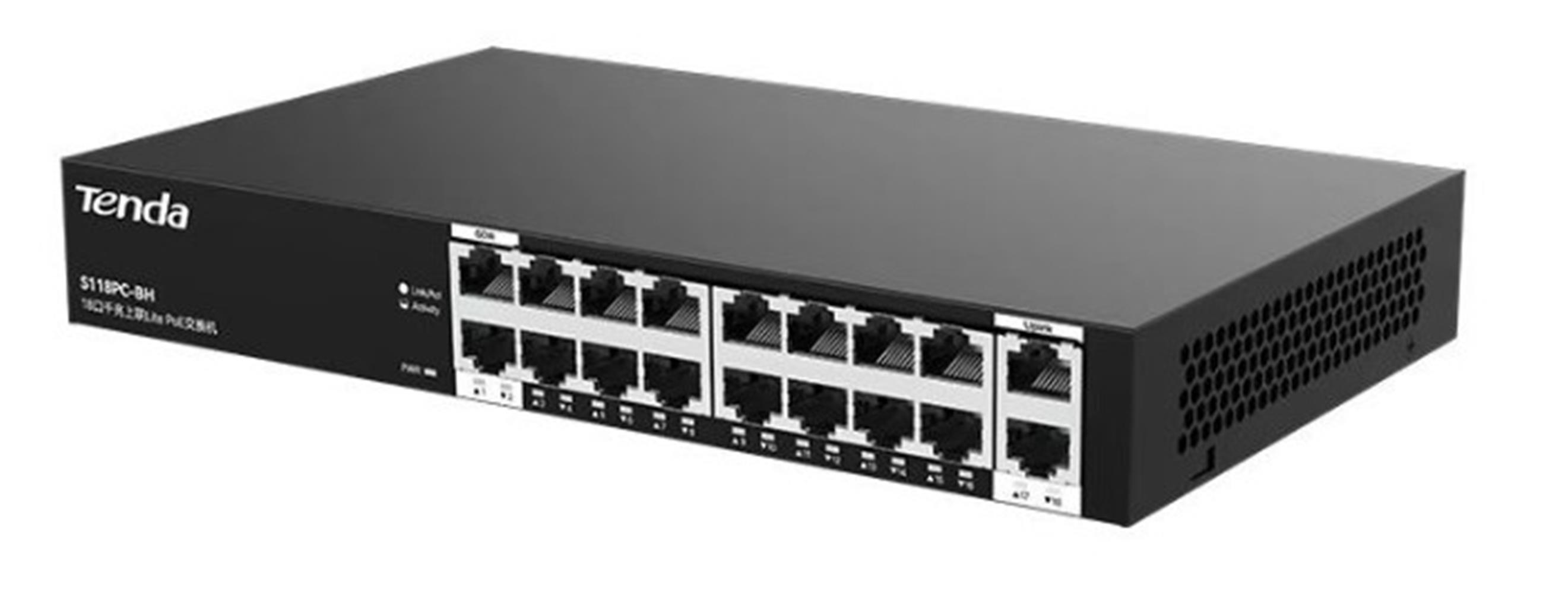 Tenda S218GPC-BH16FE PoE+ Port 167W 2x GE Uplink Switch