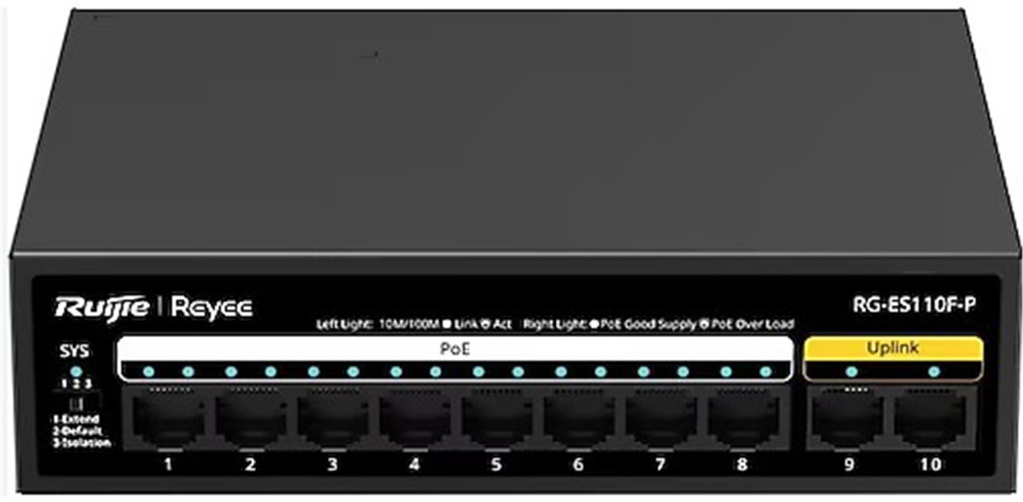 Ruijie-Reyee RG-ES110F-P 10 Port 10-100 Mbps 8 Port 10-100 PE 110W Switch