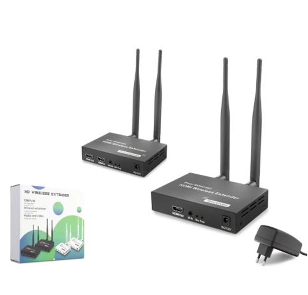 HADRON HDX1444 Kablosuz HDMI Görüntü Aktarım Seti Loop-Out IR 1080p 200 m Siyah