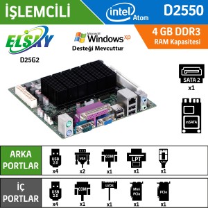 Elsky D25G2 Intel Atom D2550 Fansız Endüstriyel Mini ITX Anakart