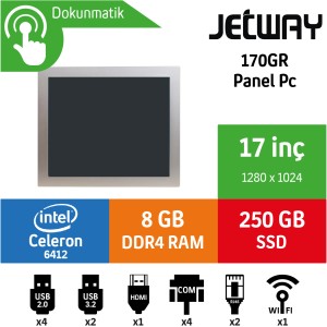 Jetway 170GR-HD6412 8GB 256GB SSD Freedos 17" Endüstriyel Panel Pc