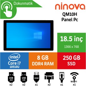 Ninova QM10H Intel Core i7 10510U 8GB 256GB SSD Freedos 18.5" Endüstriyel Panel Pc