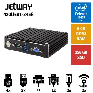 Jetway 420U691-345B 8GB 256GB SSD Endüstriyel Mini Pc