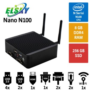 Elsky Nano N100 8GB RAM 250GB SSD WIFI 2LAN 2COM Endüstriyel MINI PC